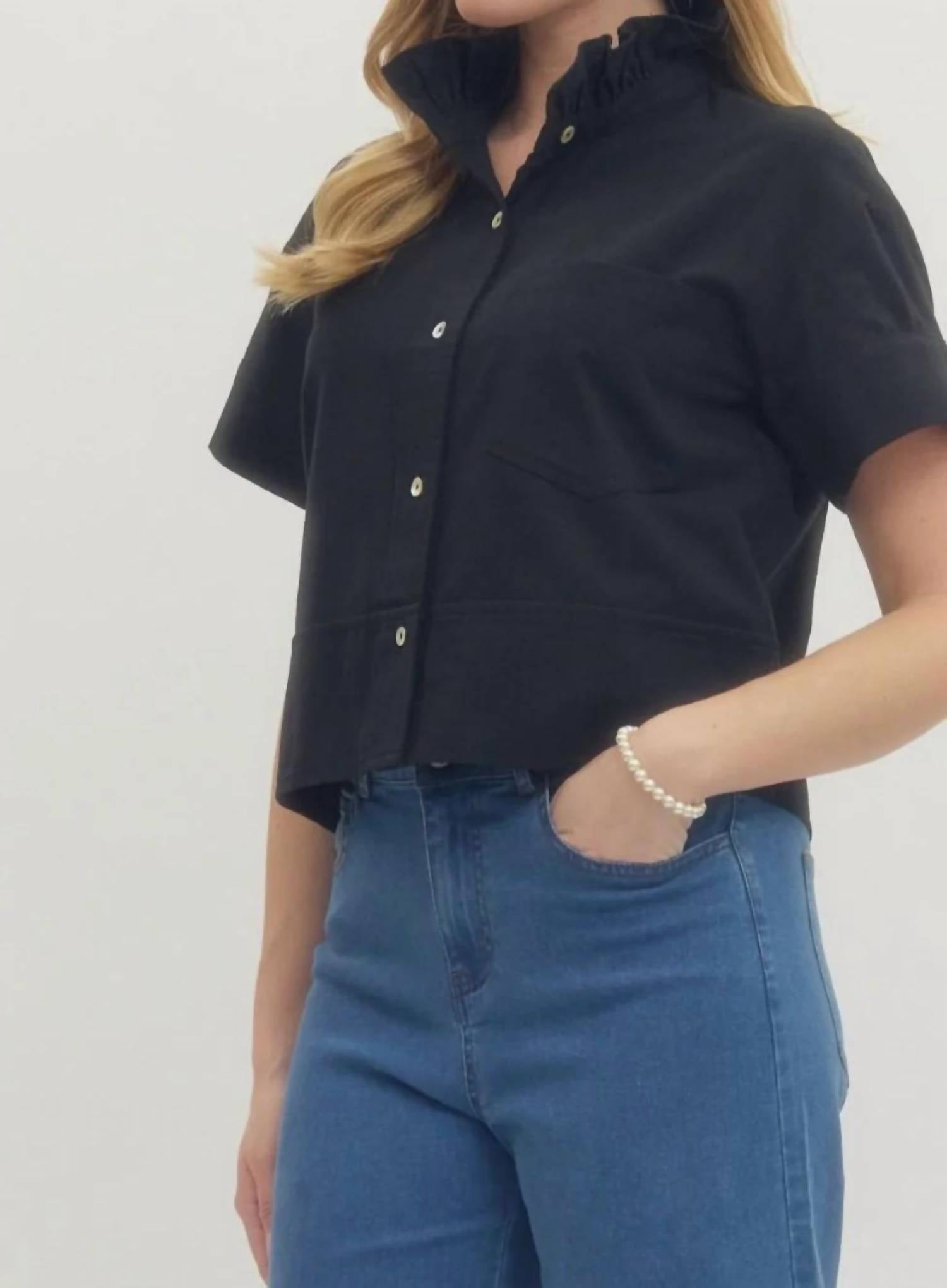 Entro - Cropped Ruffle Neck Top