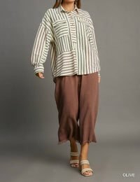 Umgee - Colorblock Stripe Collared Button-Down Top