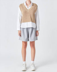 Grey Lab Layered Look Sweat Shirt in camel - women's shirt - view 4