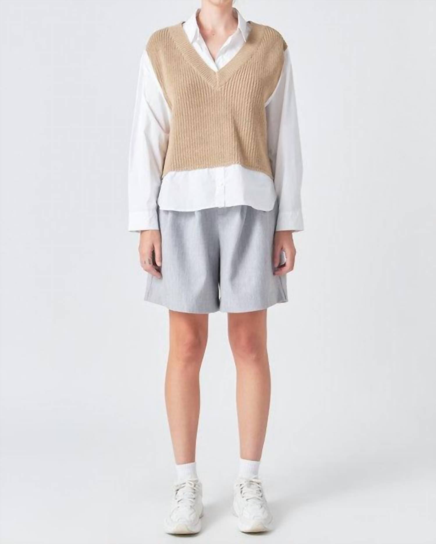 Grey Lab Layered Look Sweat Shirt in camel - women's shirt - view 4