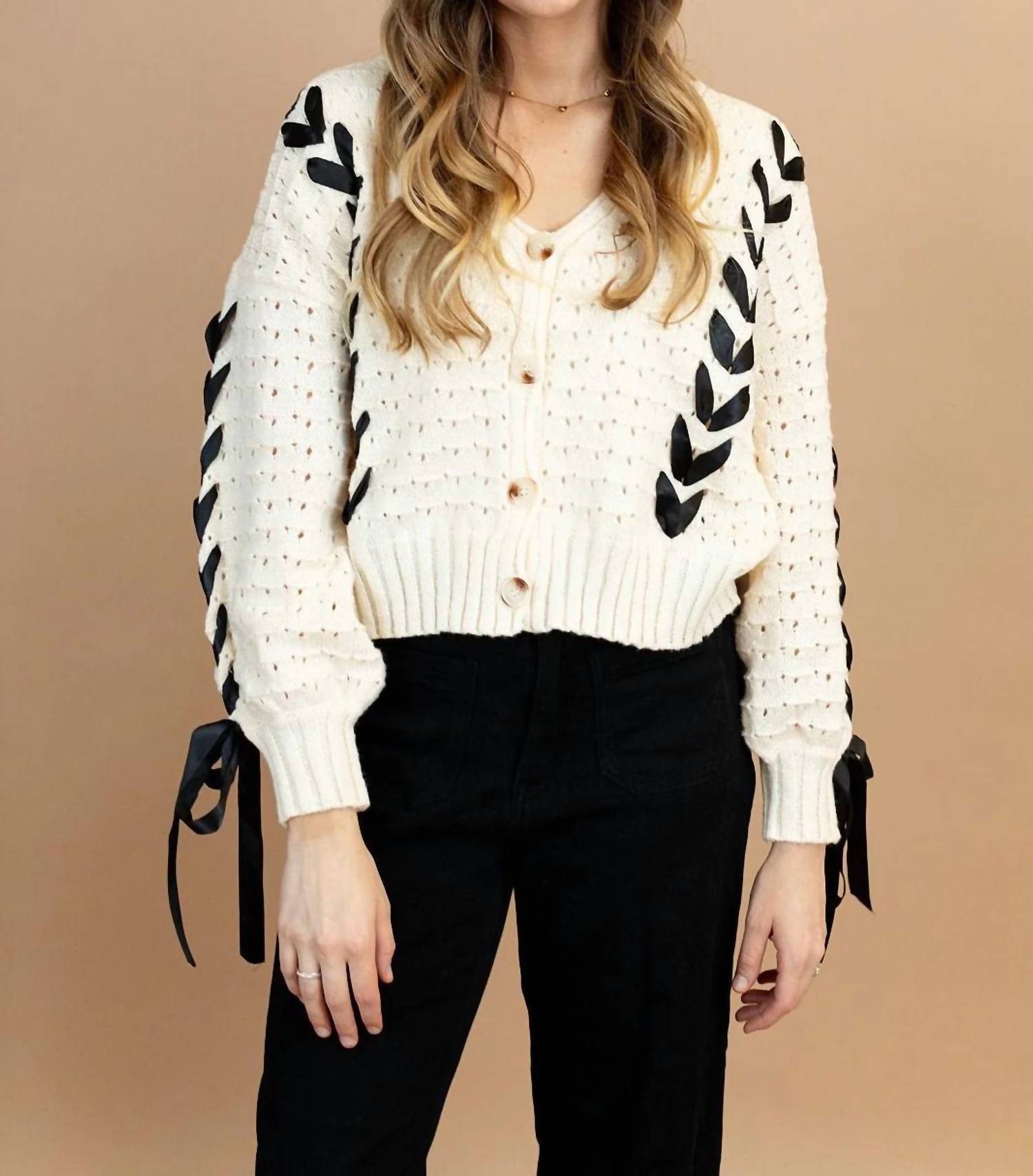 Bibi - Lexie Cropped V-neck Cardigan