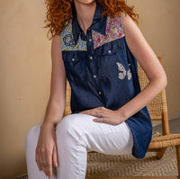 Paparazzi - Tencel Print Yoke And Appliques Shirt