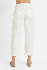 Risen - Kelsey Cream High Rise Crop Barrel Jean with Cuff