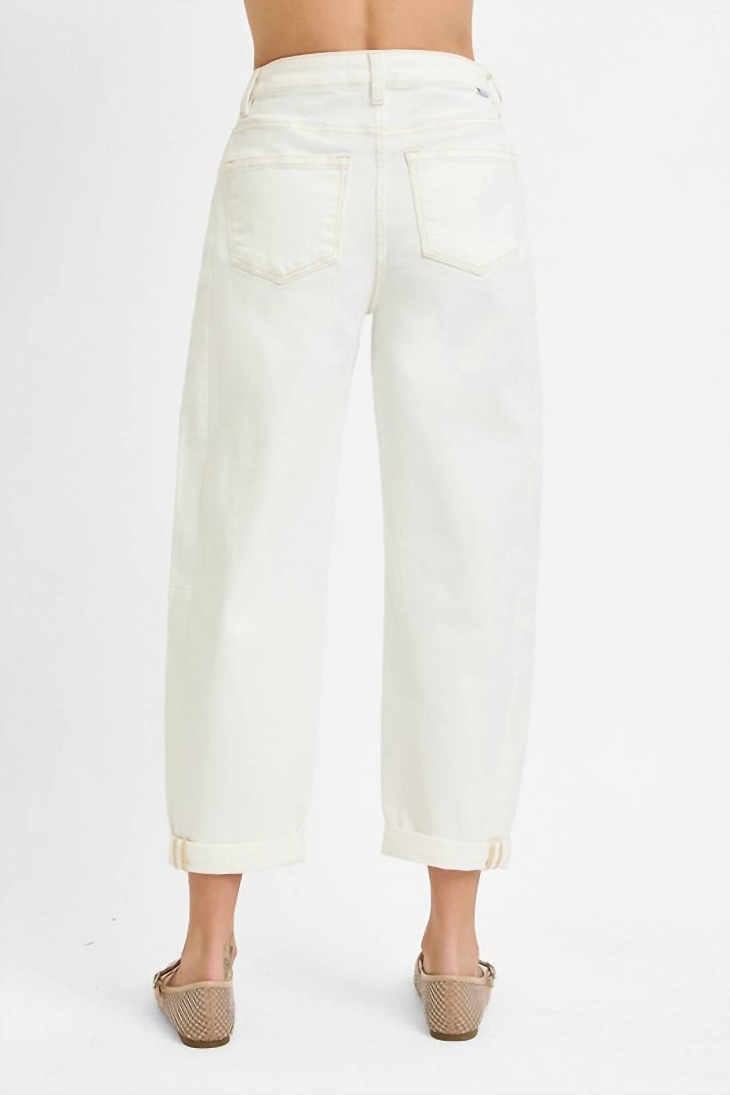 Risen - Kelsey Cream High Rise Crop Barrel Jean with Cuff
