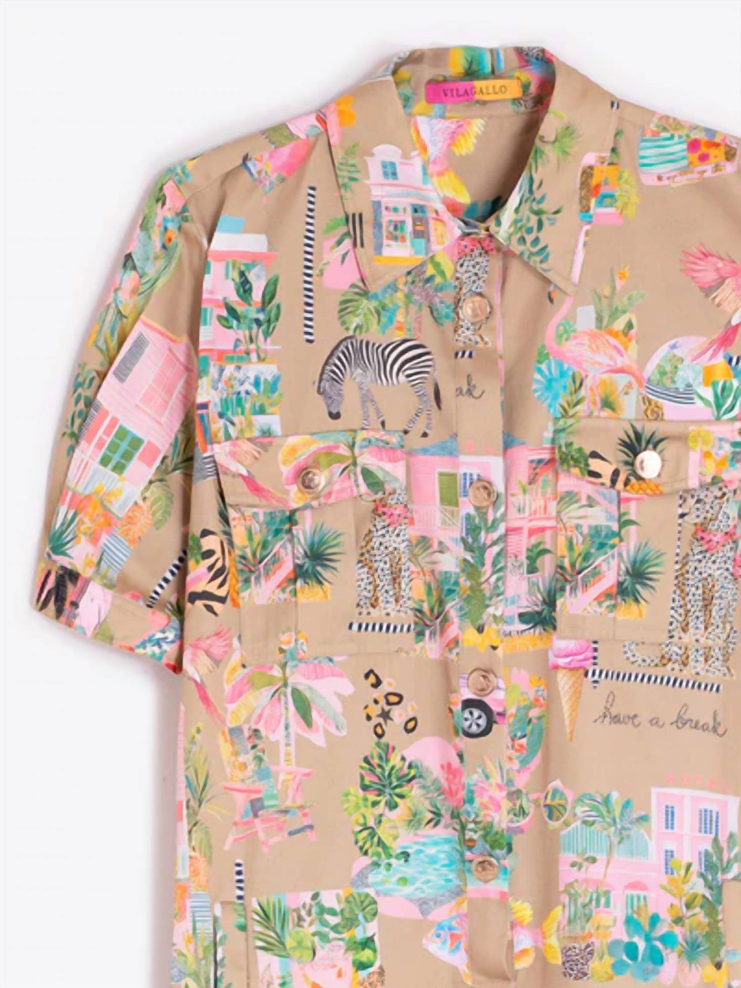 Vilagallo - Eliana California Fun Print Short Sleeve Shirt Dress