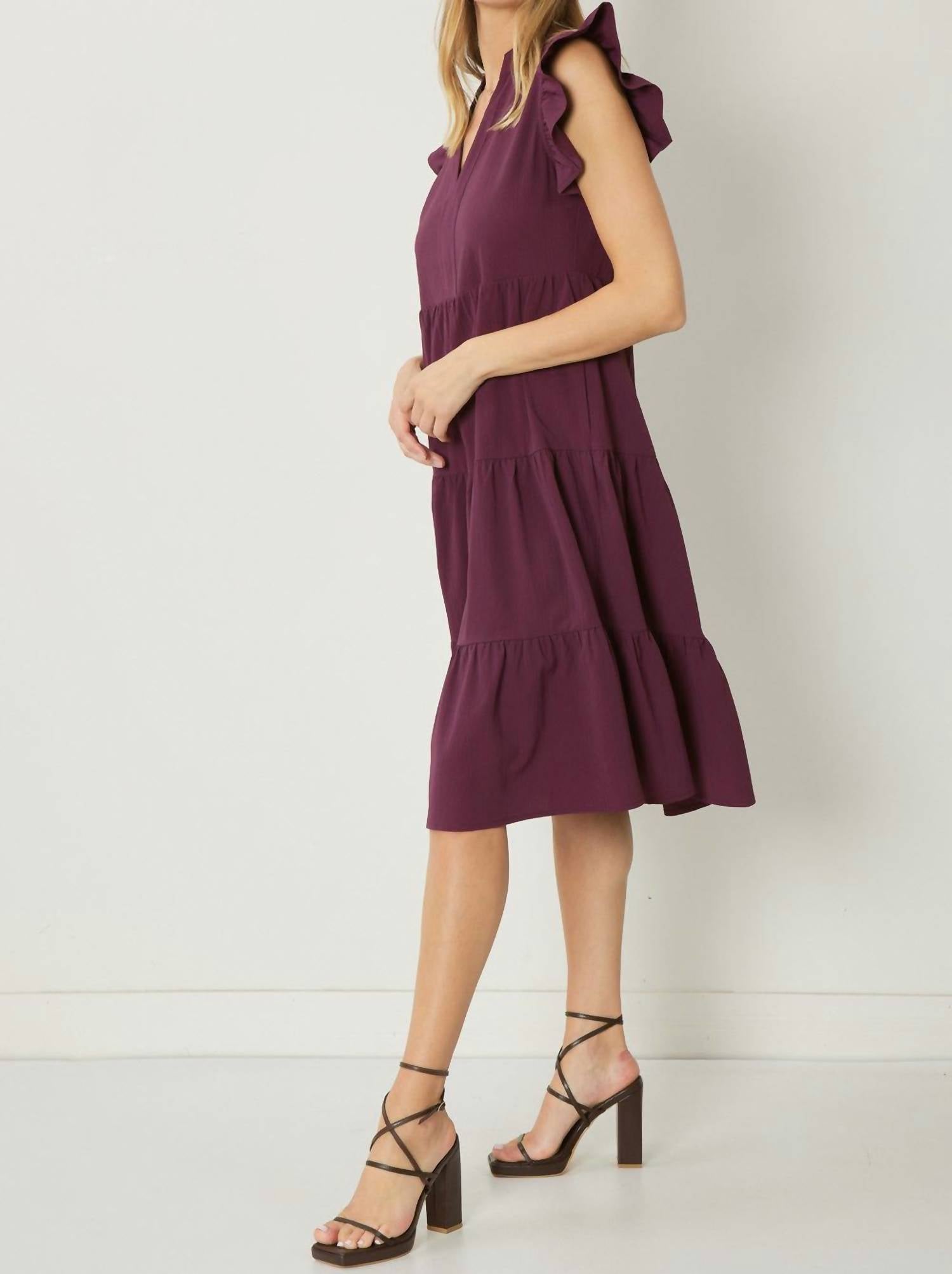 Entro - Ruffled Pocket Tiered Midi Dress