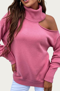 COLD-SHOULDER TURTLENECK SWEATER