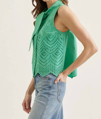 Entro - Eyelet Tie-neck Sleeveless Blouse
