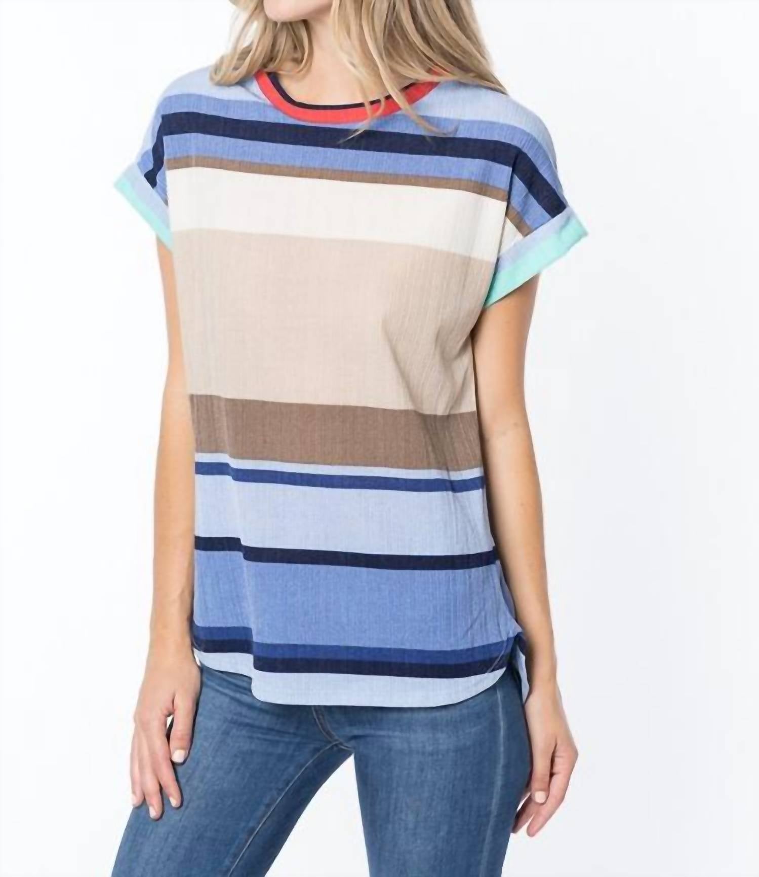 Tea N Rose - Colorblock Stripe Dolman Sleeve Top