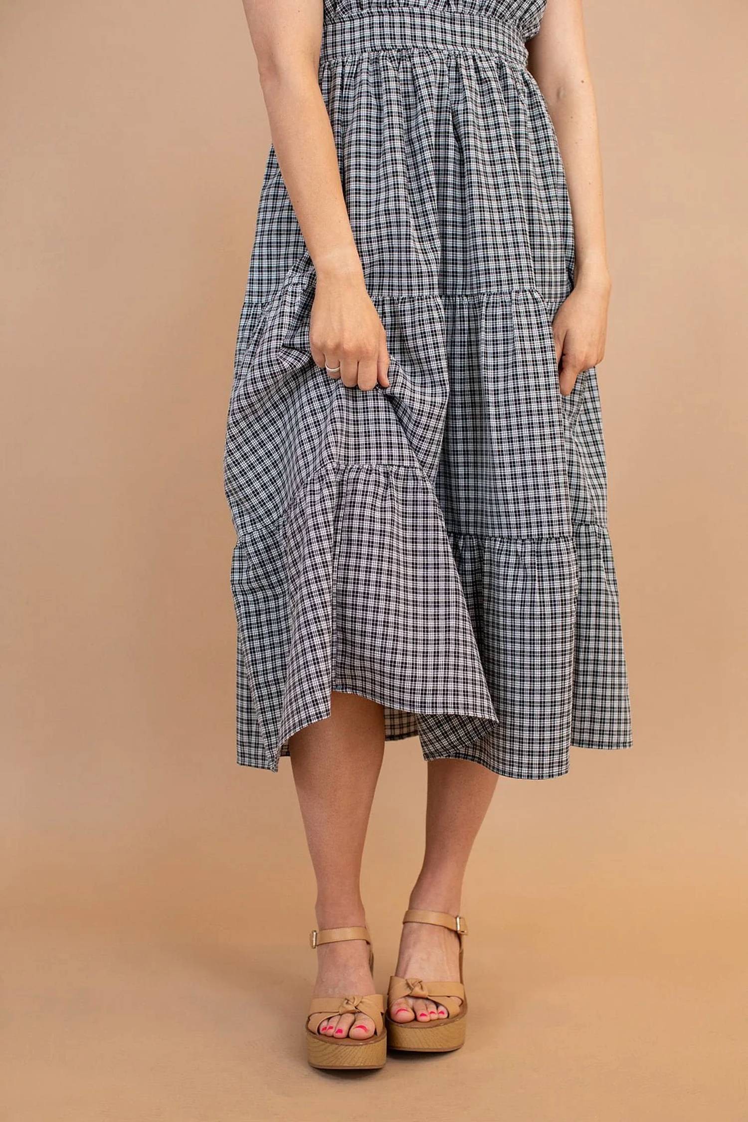 Polagram - Rayla Plaid Tiered Midi Dress