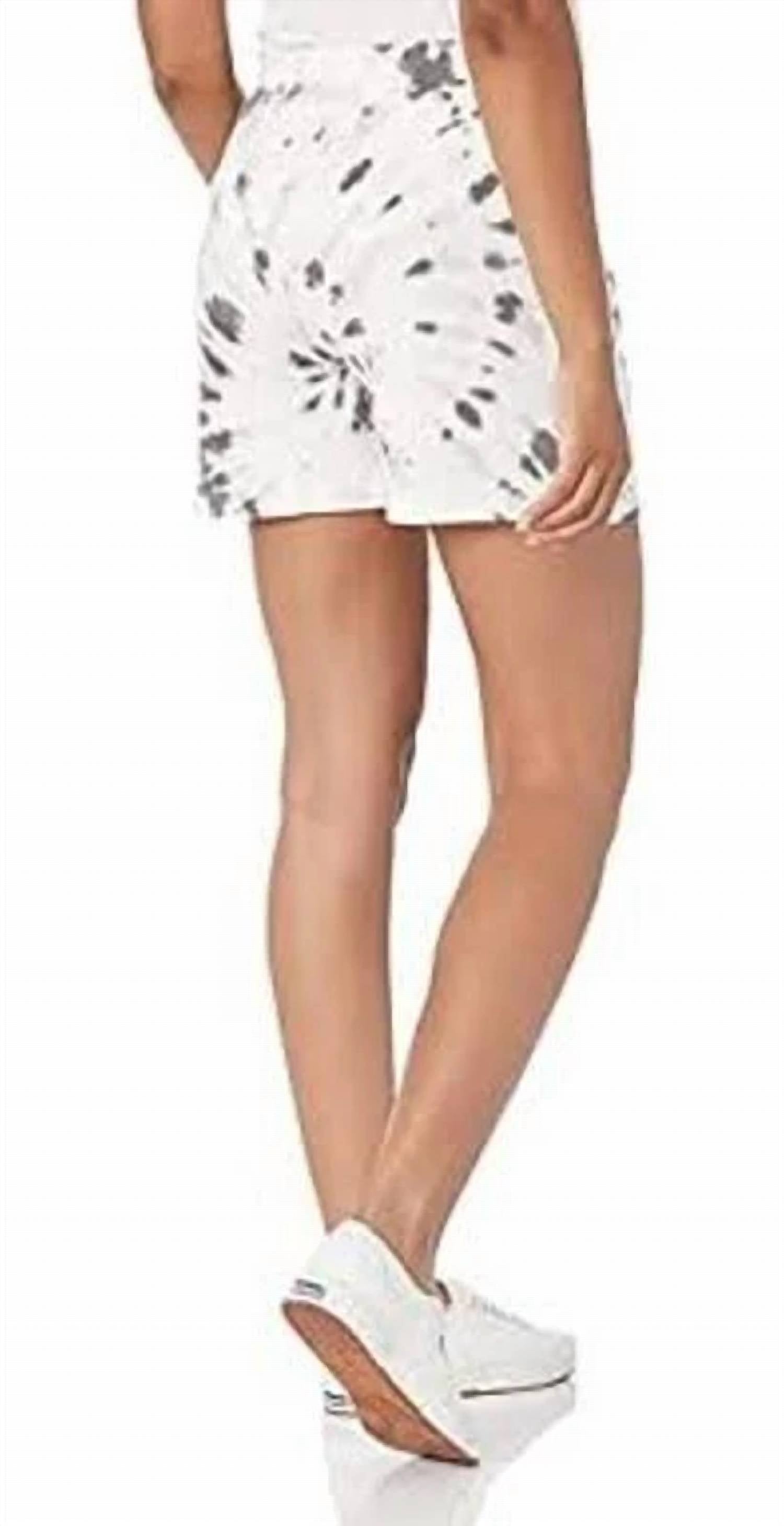 MONROW Kaleidoscope Tie Dye Pull on Shorts in grey white - women's shorts - alternate view