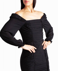 Nicole Miller - Ivy Chiffon Ruched Square Neck Dress