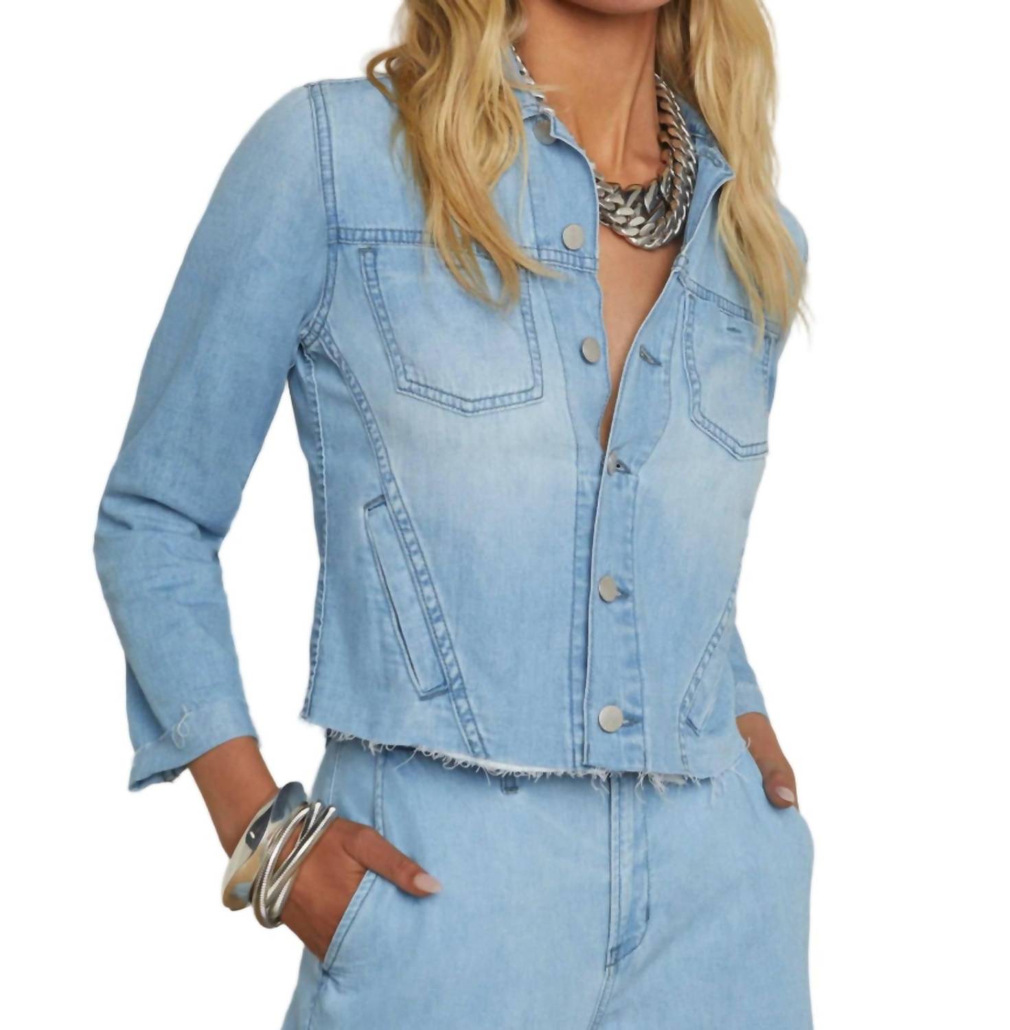 L'Agence - Janelle Slim-raw Denim Jacket