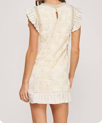 Strut & Bolt - Pearl Trim Detail Textured Mini Dress