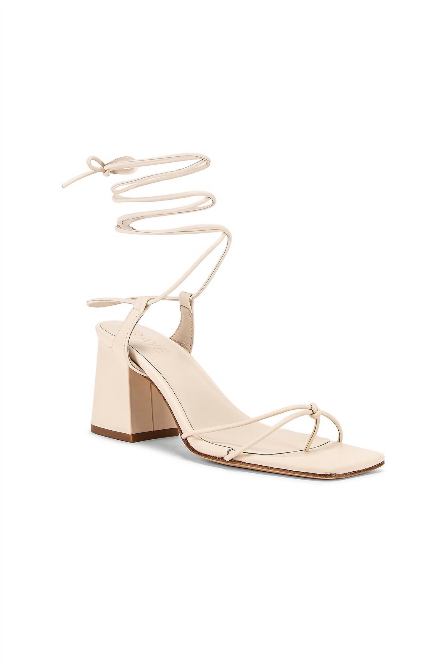 RAYE Women's Voyage Heel Leather Square Toe Sandals in bone white - women's sandal - detail view