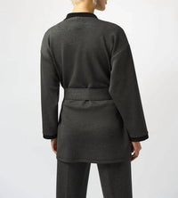 Joseph Ribkoff Belted Wrap Kimono Coat in grey melange black - women's jacket - detail view