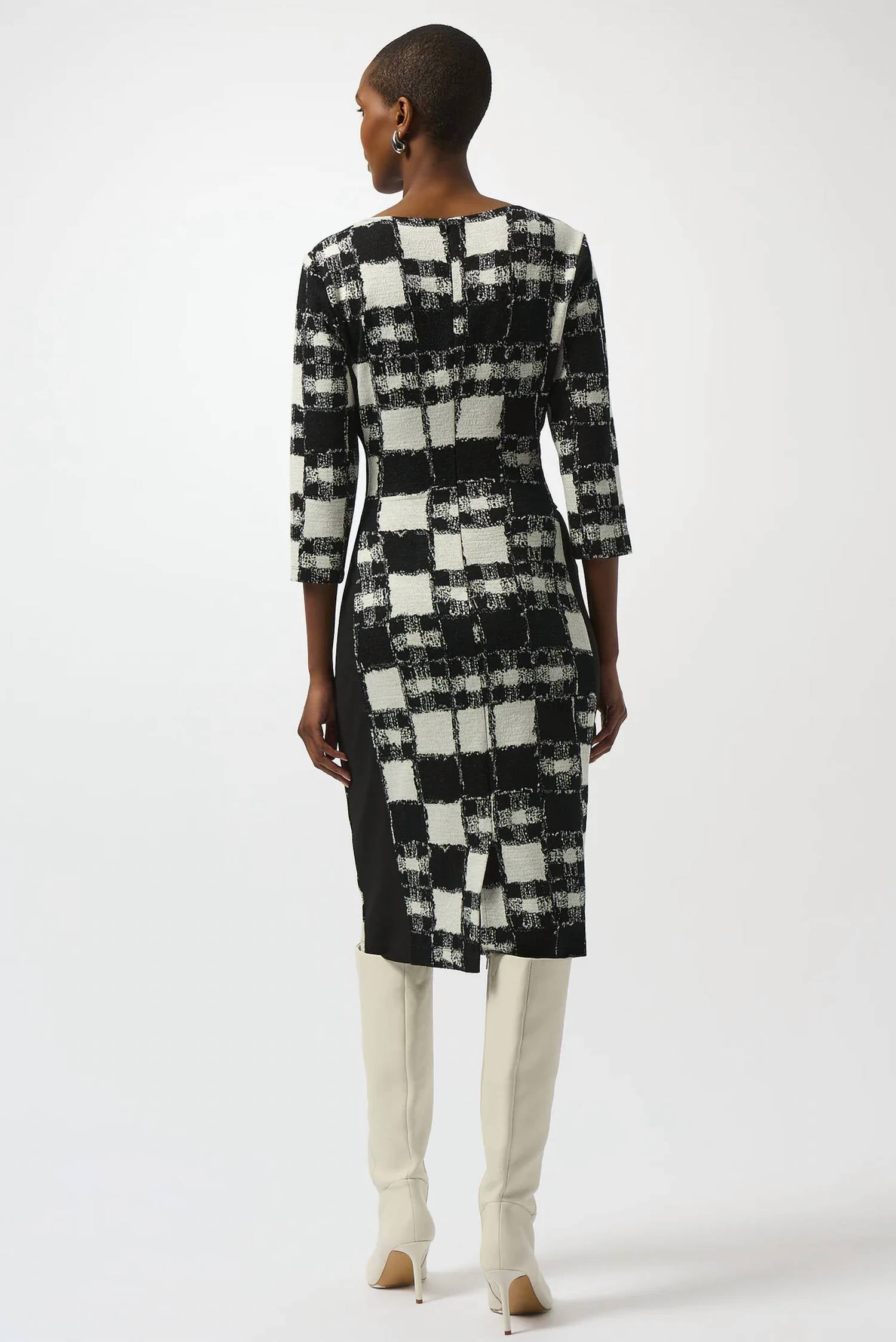 Joseph Ribkoff - Jacquard Sweater Plaid Print Sheath Dress
