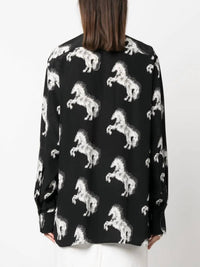 Stella Mccartney - Horse Print Bow Collar Silk Blouse