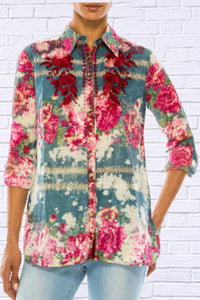 Vintage Goa - Floral Printed Shirt With Embroidery