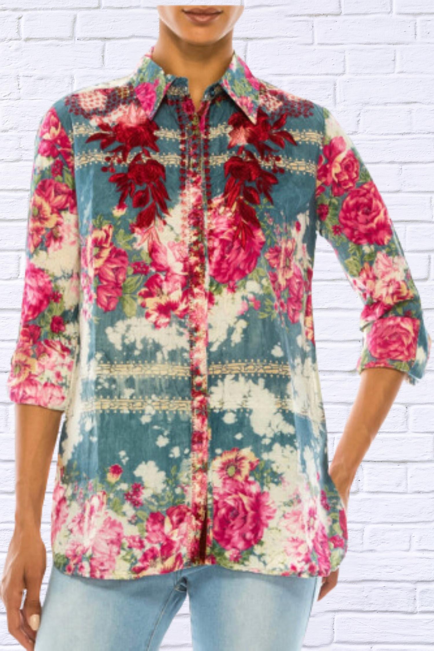 Vintage Goa - Floral Printed Shirt With Embroidery
