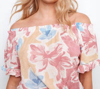 Charlie B - Printed Short Sleeve Off-shoulder Blouse
