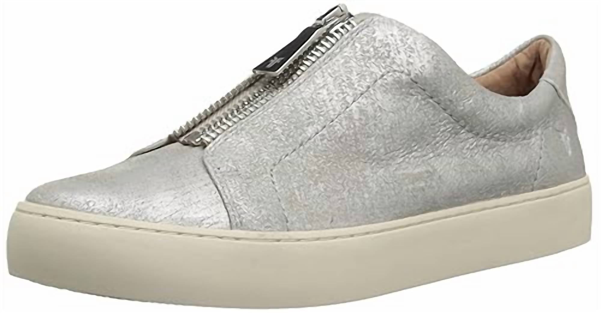 Frye Women's Lena Low Zip Sneaker in silver - women's sneaker - detail view