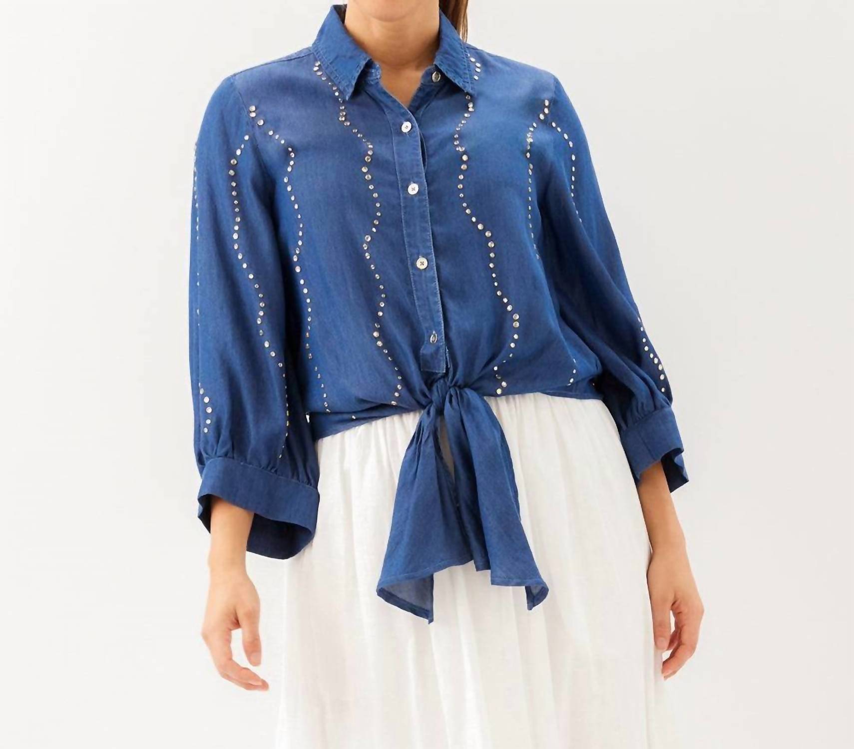 Karen Kane - Blouson Sleeve Gemstone Denim Shirt