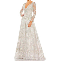 MAC DUGGAL Embroidered Beaded Mesh Gown in pastel multi - women's dress