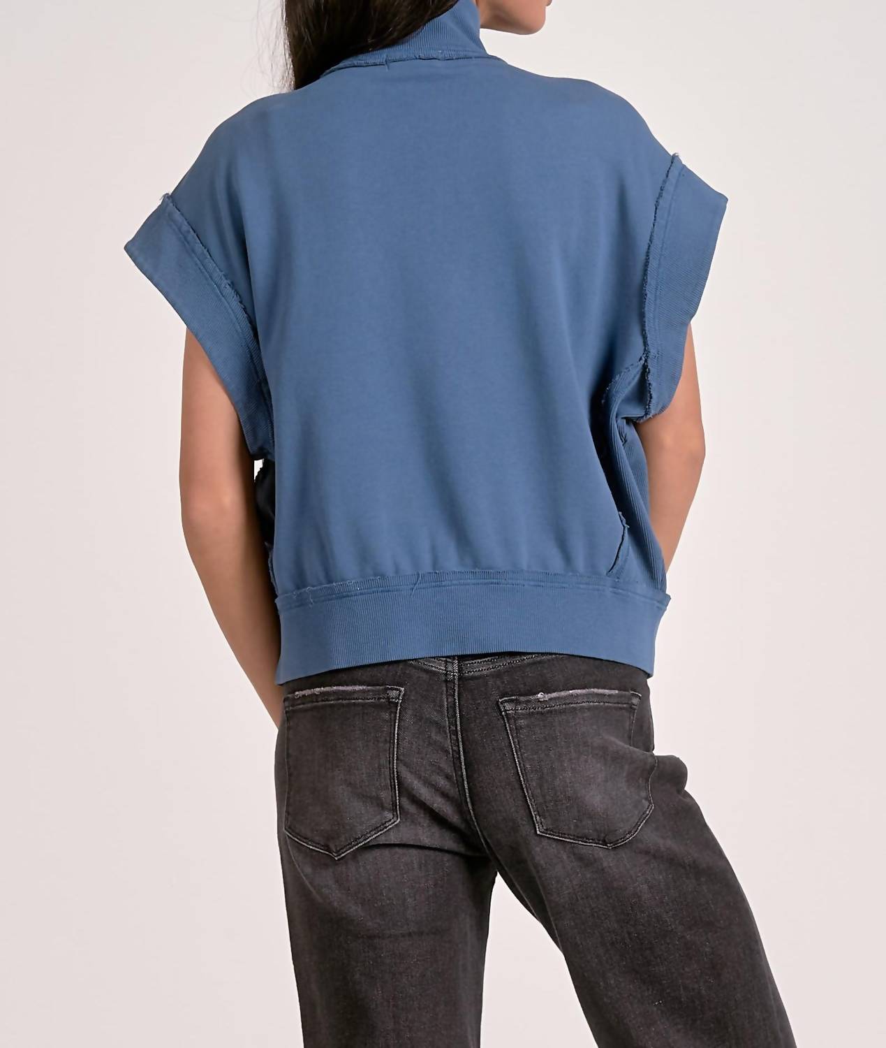 ELAN Zippered Capsleeve Vest in blue - women's sweater - detail view
