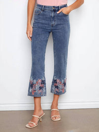Charlie B - Stretch Denim Flare Leg Pants with Eyelet Embroidery