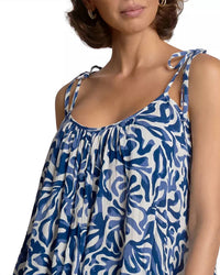 ELAN Coralina Tank Top in blue white - women's tank top - detail view