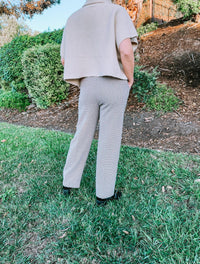 LUCY PARIS Dan Houndstooth Straight Leg Pant in tan - women's pants - detail view