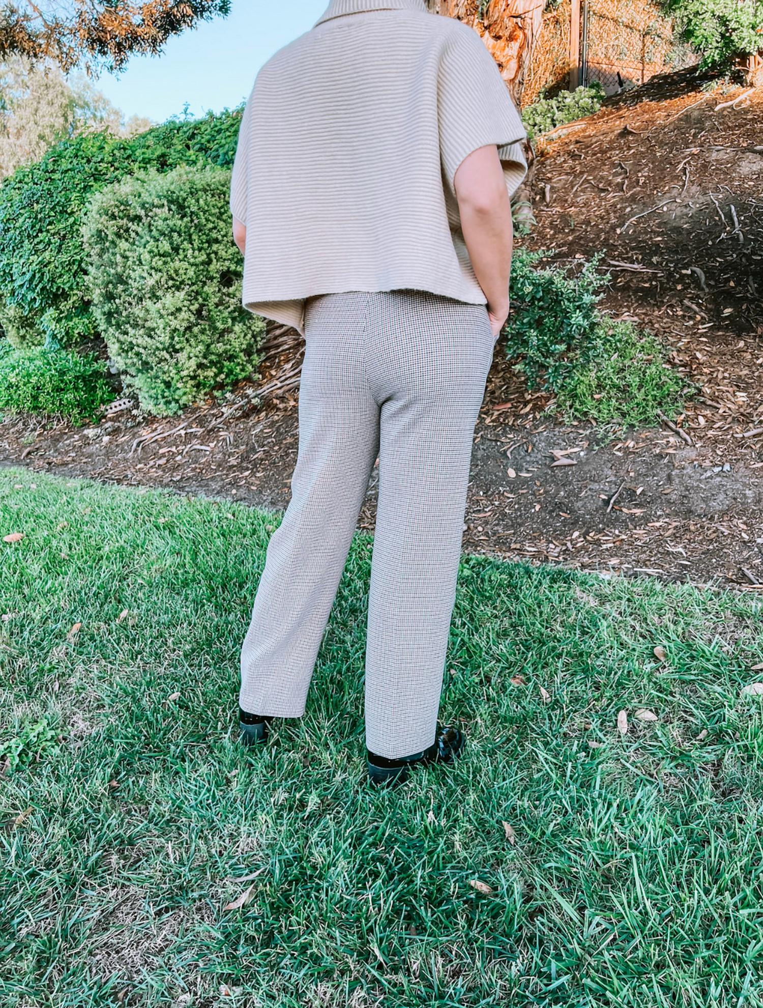 LUCY PARIS Dan Houndstooth Straight Leg Pant in tan - women's pants - detail view