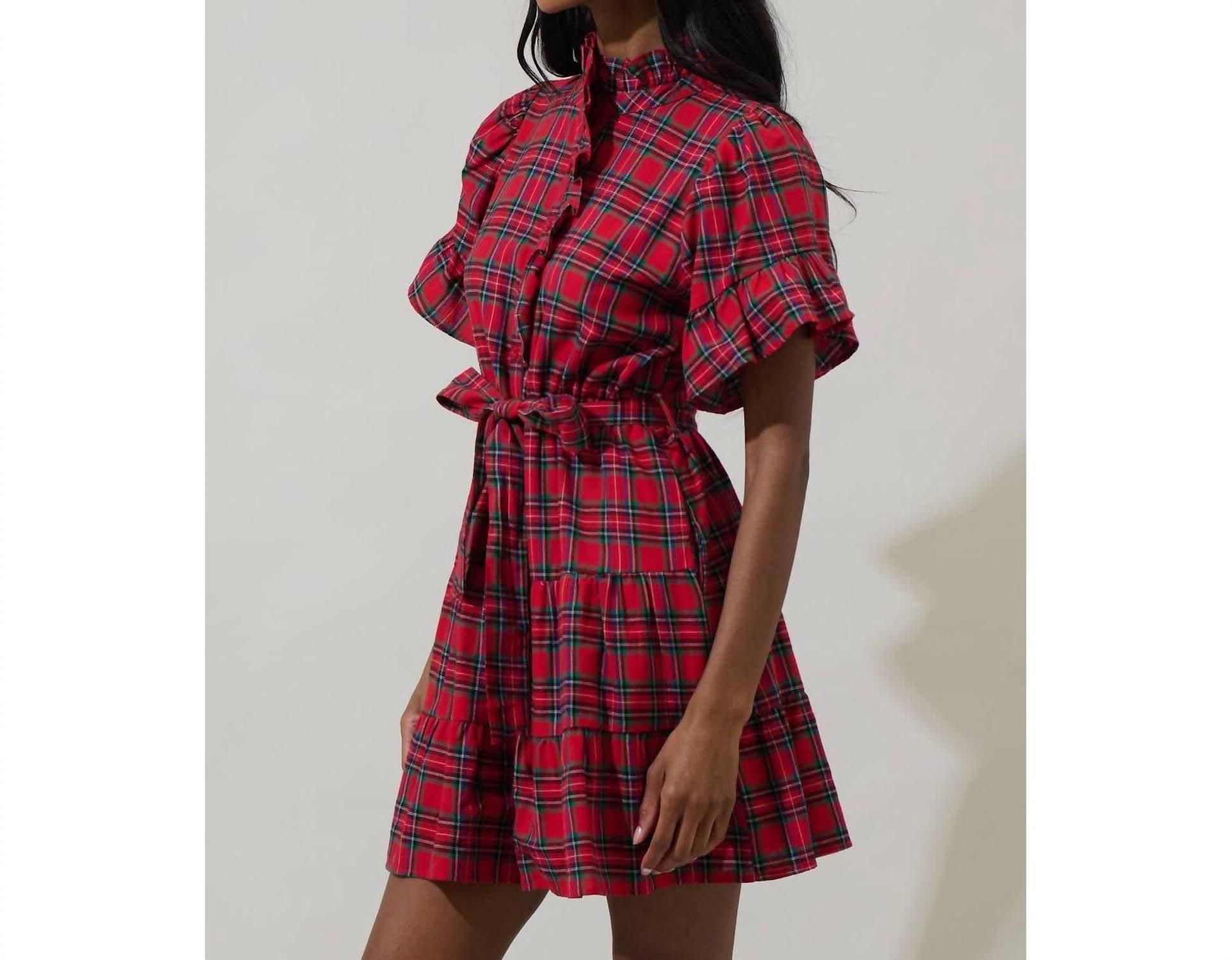 Sugarlips - Women's Arvada Plaid Cottonwood Ruffle Button Down Mini Dress
