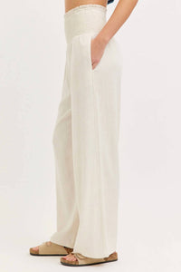 Sweet Lovely By Jen - Smock Waist Lined Blend Wide Leg High Rise Pants