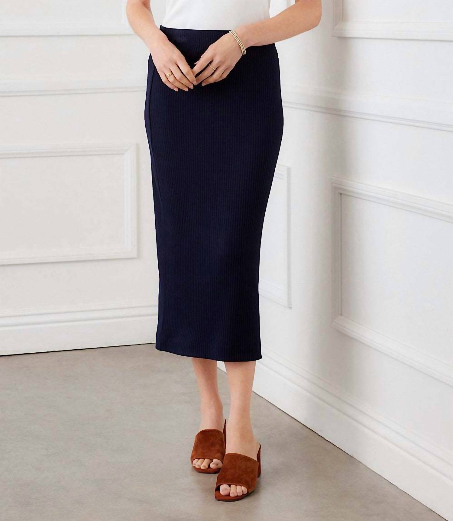 Karen Kane - Ribbed Side-Slit Midi Skirt