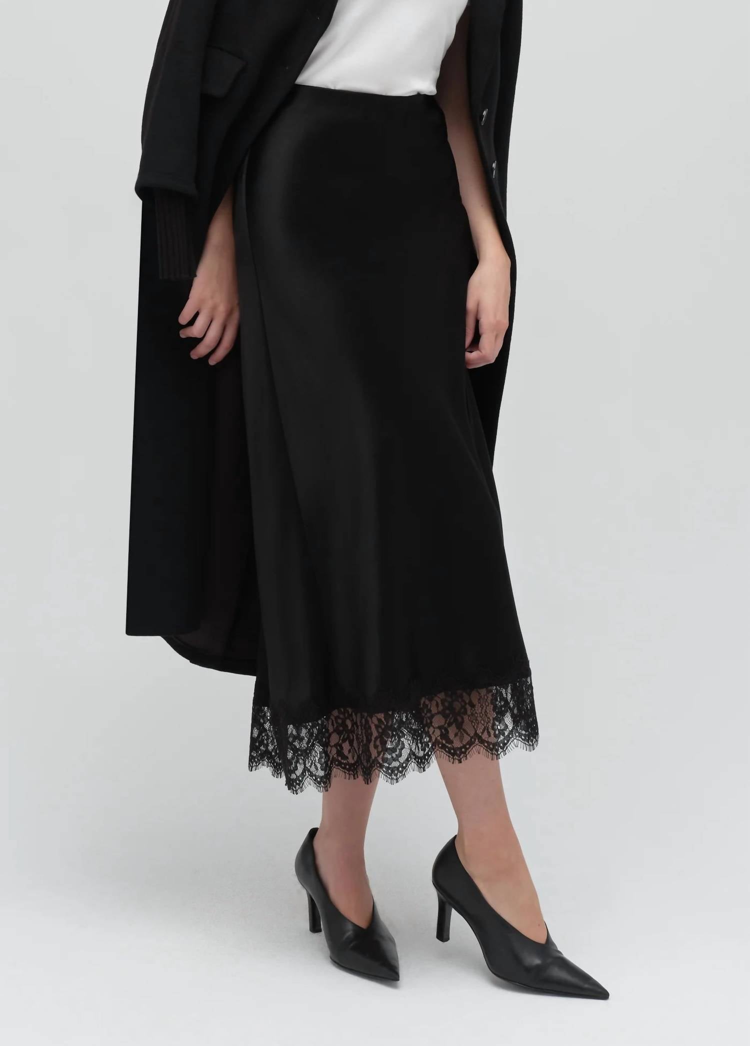 Favorite Daughter Lacy Favorite Satin Midi Skirt in black - women's skirt - detail view