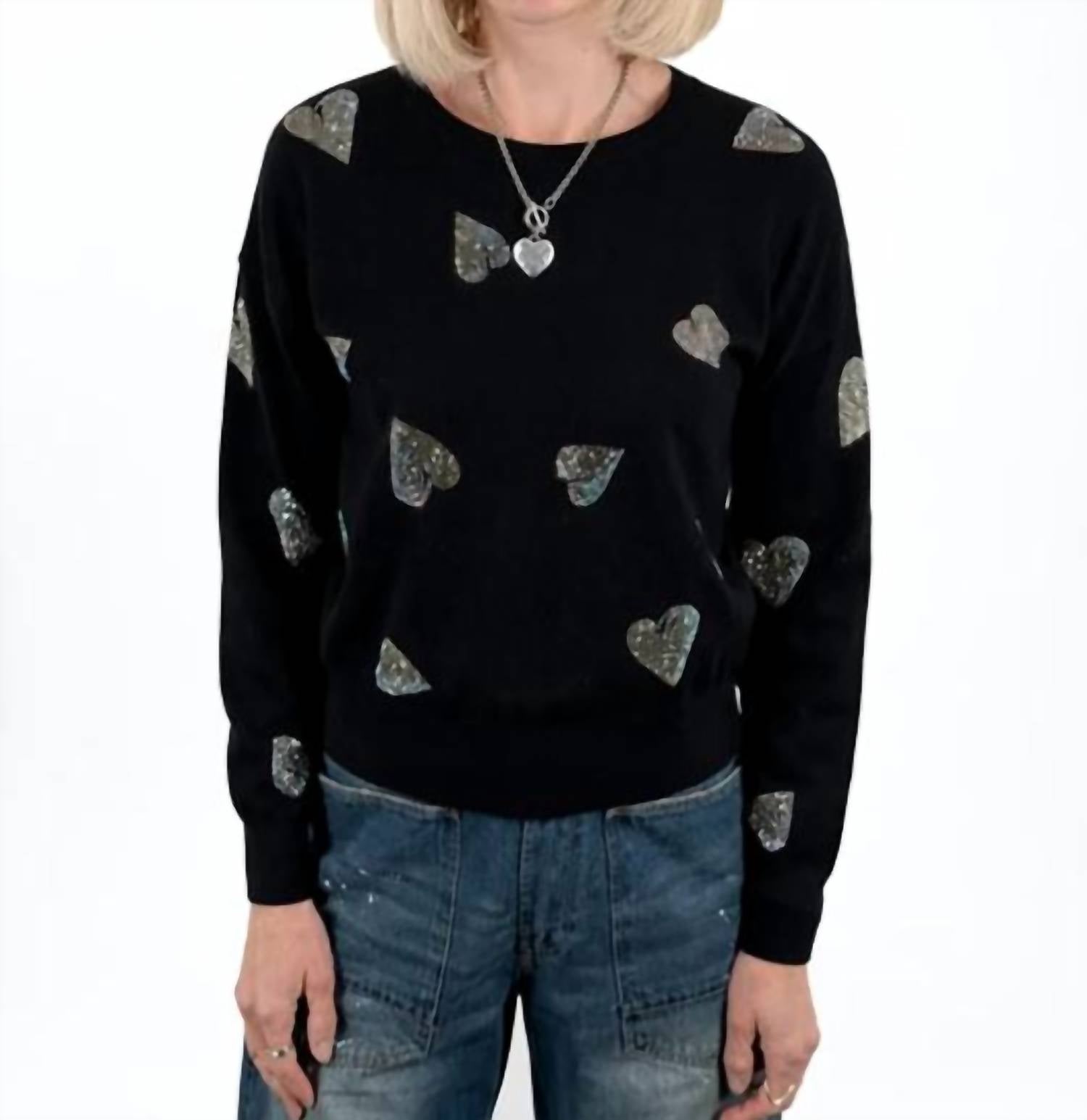 J. Society Glitter Heart Crew Sweater in black - women's sweater