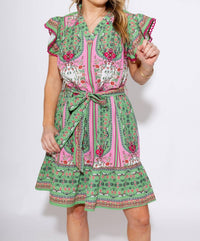 umgee Mixed Print Ruffle Sleeve Dress in multi - women's dress