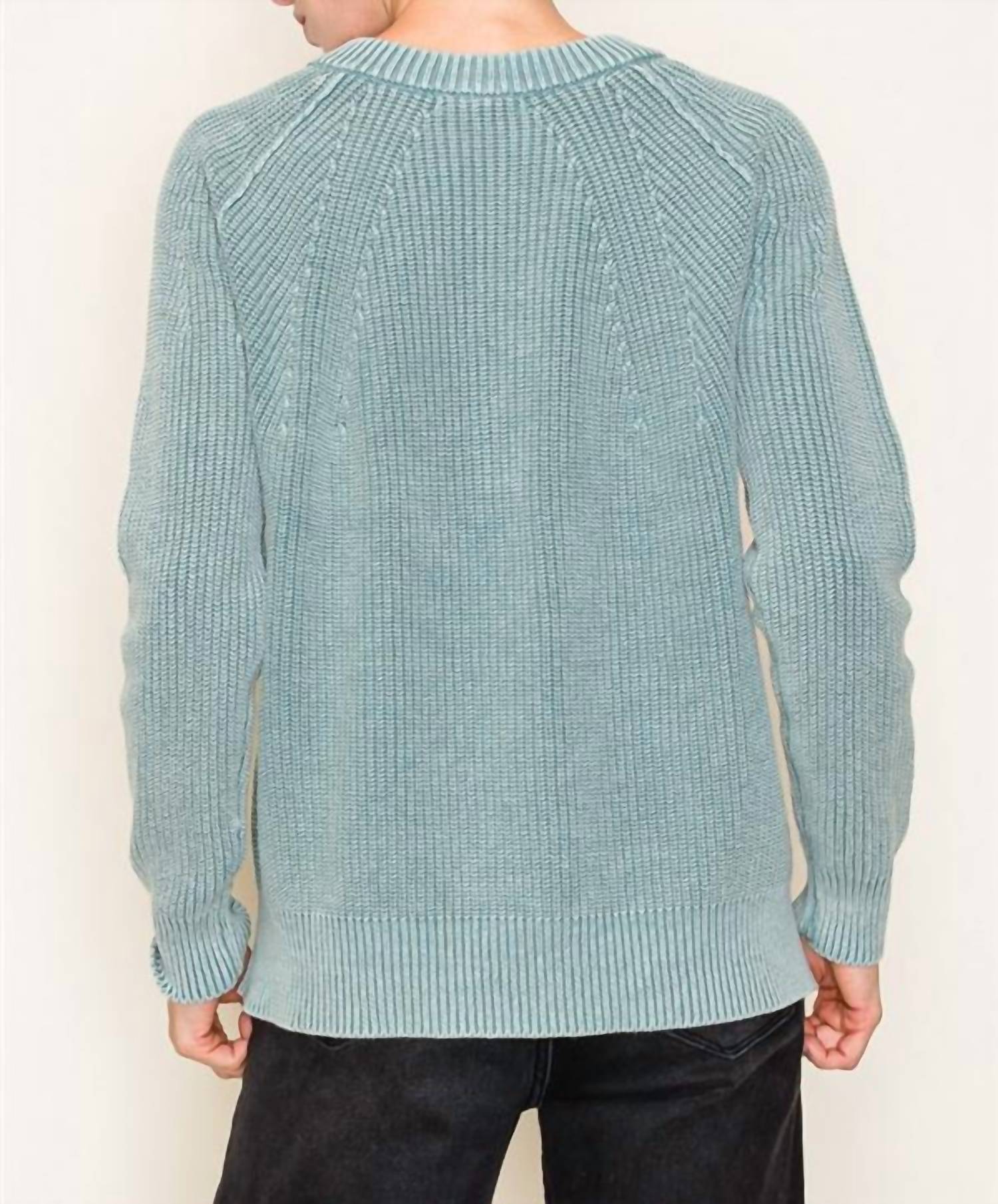 Staccato - Washed Yarn Henley Neck Half Button Sweater