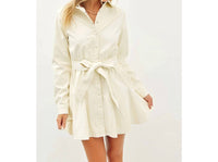 Idem Ditto - BELTED FAUX LEATHER BUTTON DOWN GODET MINI DRESS