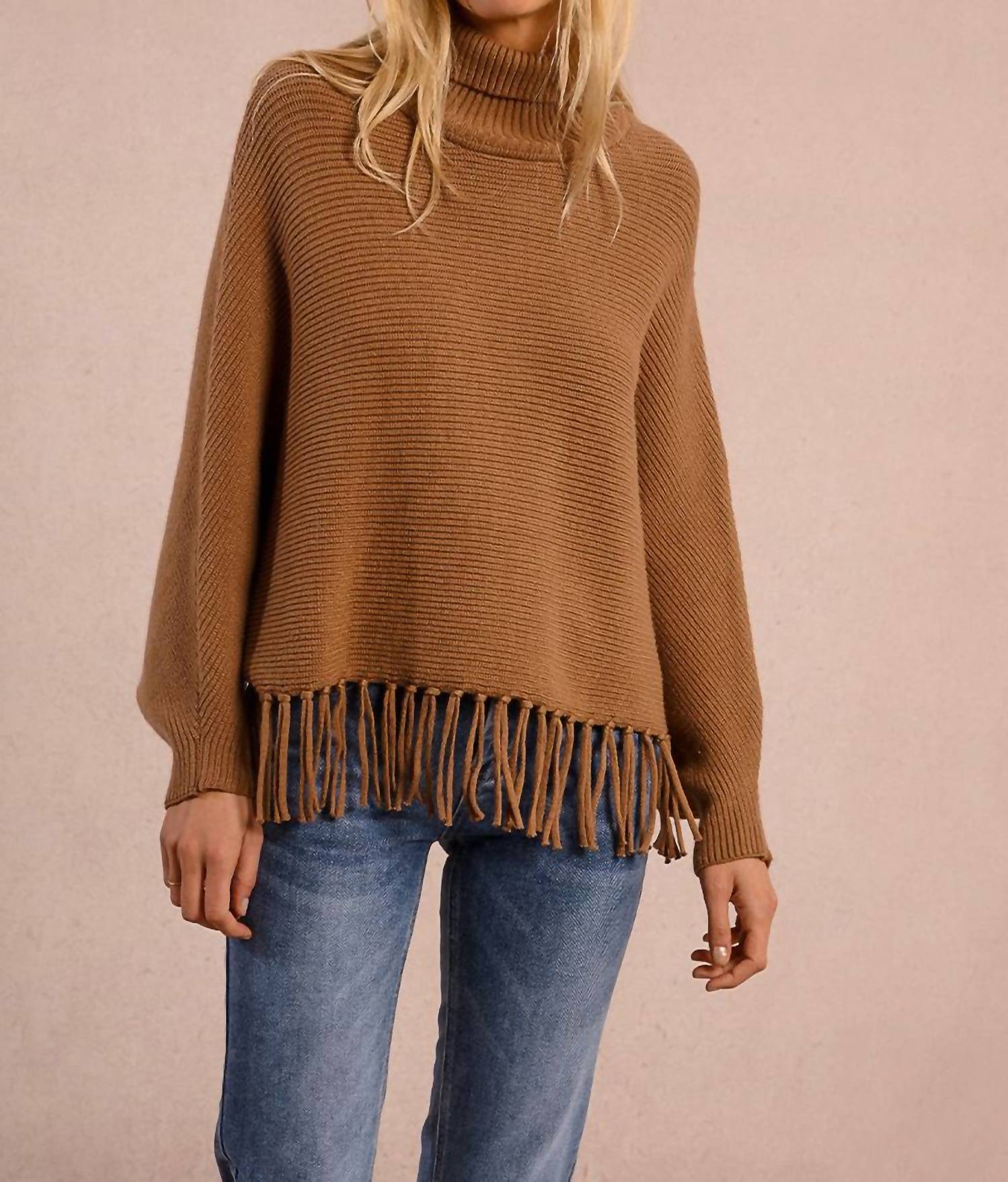MOLLY BRACKEN Mock Neck Knitted Sweater in camel - women's sweater