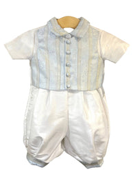 L'Pety Canar - Boy's 2pc Shantung Knickers Short Sleeve With Blue Detail With Barret