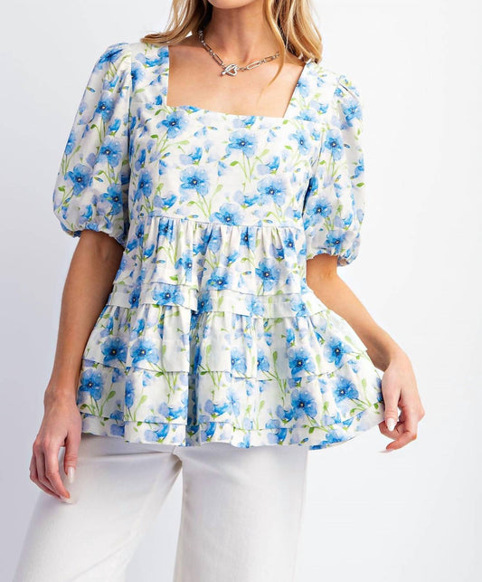 Easel - Floral Print Cotton Poplin Babydoll Top