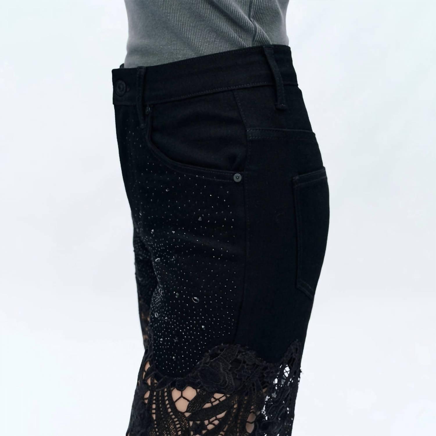 Bayeas - High Rise Lace Wide Leg Jeans