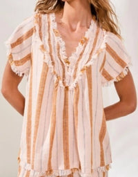 Tribal - Raw Edge And Smocking Blouse