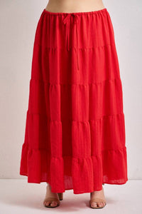 Baevely By Wellmade - So In Love Tiered Drawstring Maxi Skirt