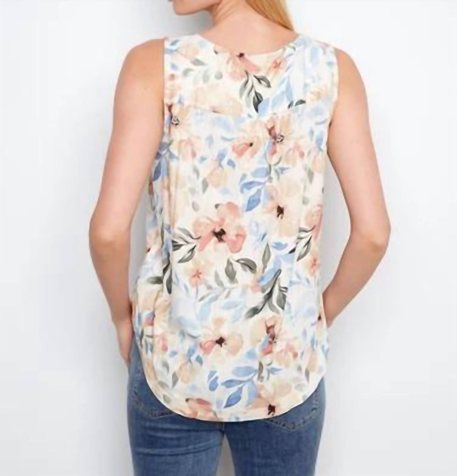 Charlie B - Printed Sleeveless Linen Blend Blouse