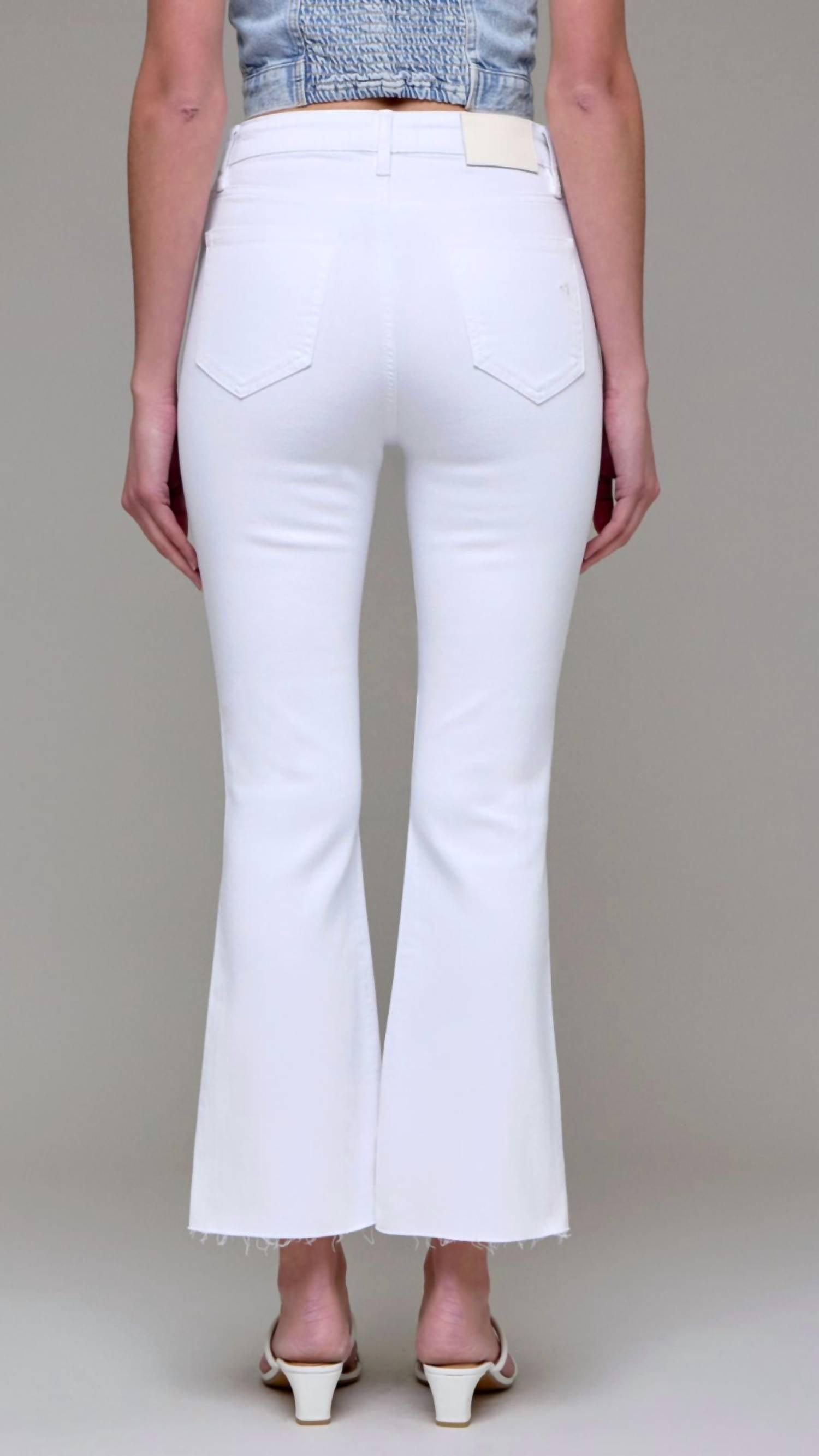 HIDDEN Women's High Rise Step Hem Cropped Flare Jeans in white - women's pants - detail view