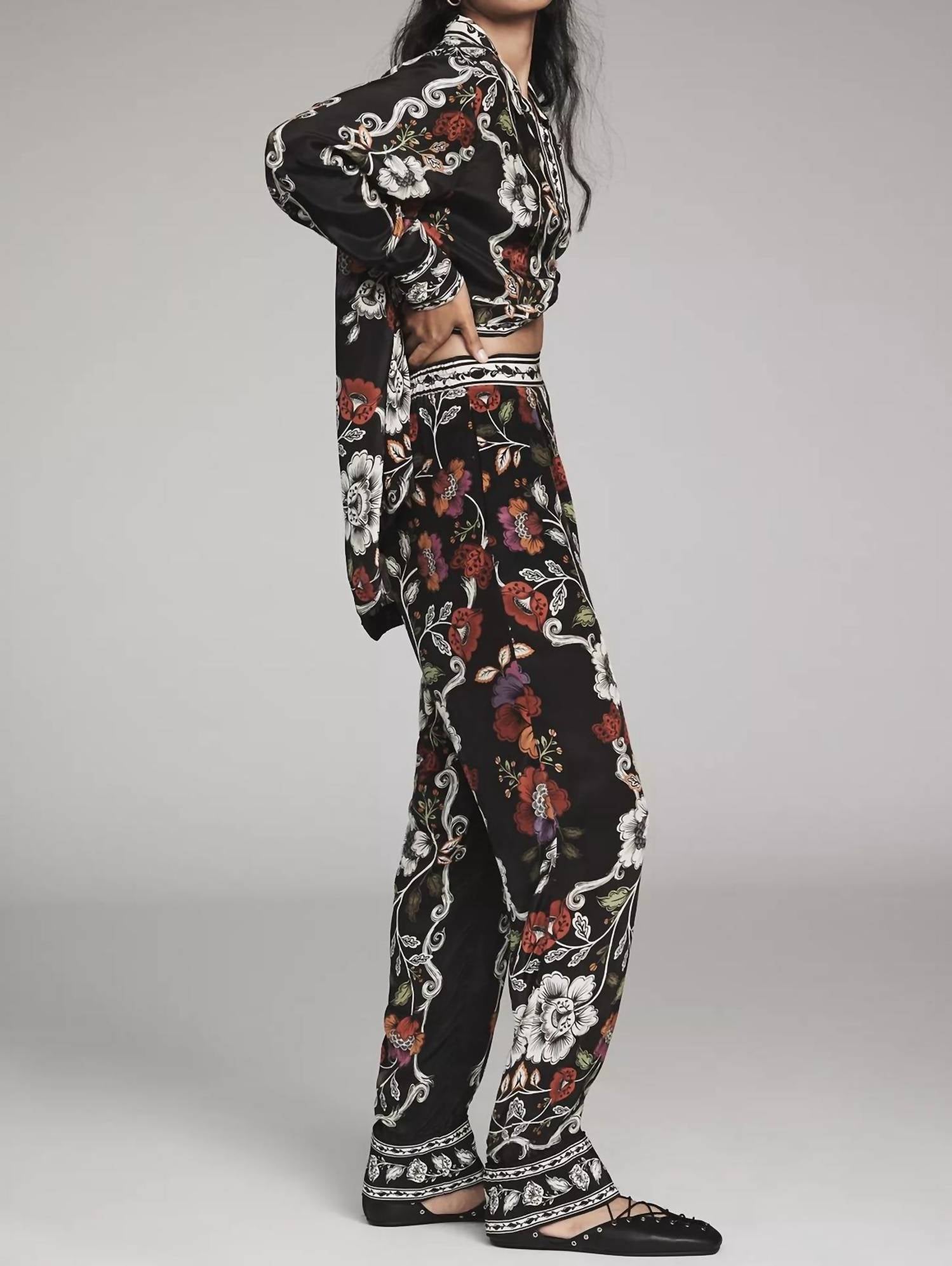 FARM RIO Rococo Flowers Pants in black - women's pants - alternate view